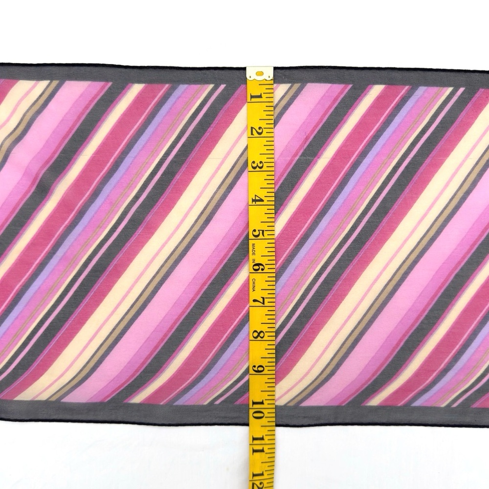 Vintage 00s Y2K Ann Taylor Pink Purple Black Diagonal Striped Oblong Silk Scarf - Picture 4 of 8